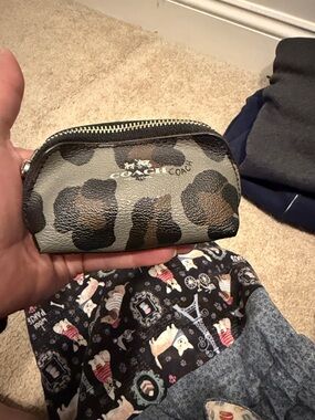 Coach Brown and Black Leopard Print Zip Coin Pouch